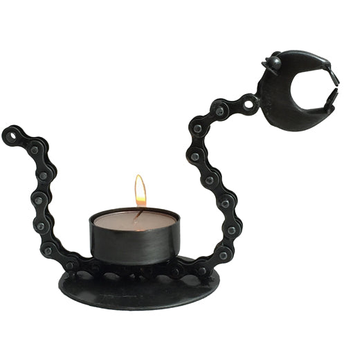Junkyard Snake Tealight Holder — Handmade Upcycled Metal Candle Decor