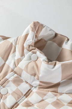 Luxury Quilted Checkered Zip-Up Vest – Khaki Edition