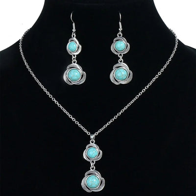 Royal Glow Turquoise Drop Necklace & Earrings Set – Queens Collection