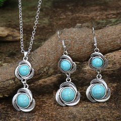 Royal Glow Turquoise Drop Necklace & Earrings Set – Queens Collection