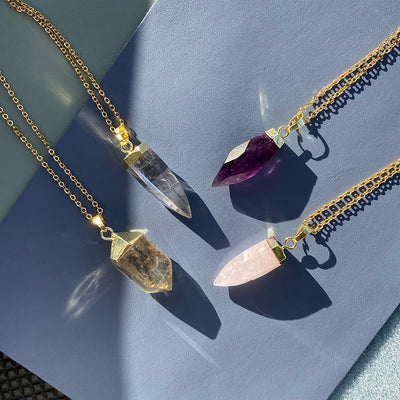Glow Goddess Crystal Necklace – Protection, Love & Clarity    ( Crystal Quartz / Rose Quartz / Amethyst)