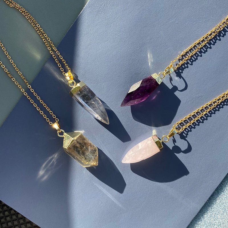 Glow Goddess Crystal Necklace – Protection, Love & Clarity    ( Crystal Quartz / Rose Quartz / Amethyst)
